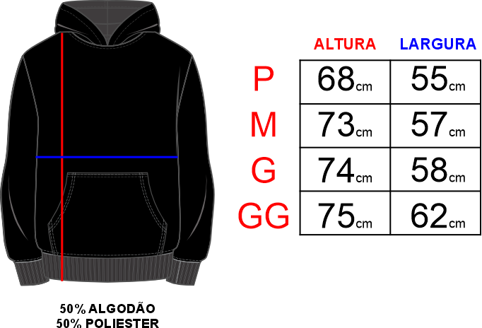 medidas da blusa de moletom canguru