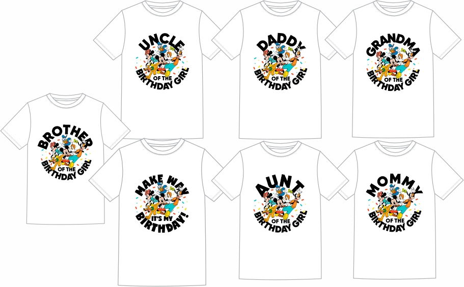 toda a familia da disney usando camiseta personalizada